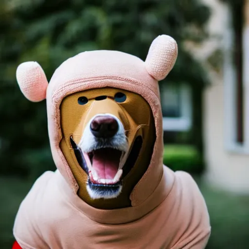 Prompt: smiling man in a cheap dog costume, stock photo