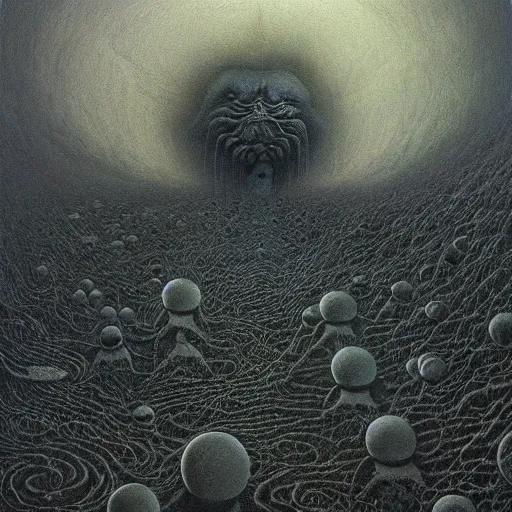 Image similar to zdzislaw beksinski painting of cosmic horror