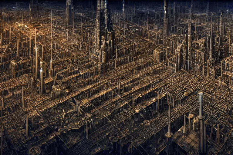 Image similar to an elaborate penned illustration of a apocalyptic intricate connected city of tubes and pipes, by jan van haasteren and jheronimus bosch, unreal engine, physically based rendering, ariel view, tilt - shift, grim, moody, cinematic