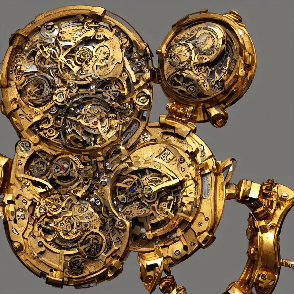 Image similar to Highly detailed digital art of a steampunk watch made of gold and nebula, ArtStation, Unreal Engine, 4K