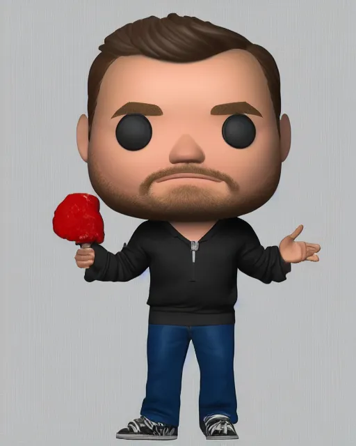 Image similar to full body 3d render of James Corden as a funko pop, studio lighting, white background, blender, trending on artstation, 8k, highly detailed , intricate details