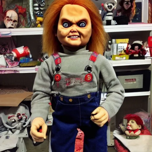 Image similar to Chucky the killer dollfor sake in creepy thrift store