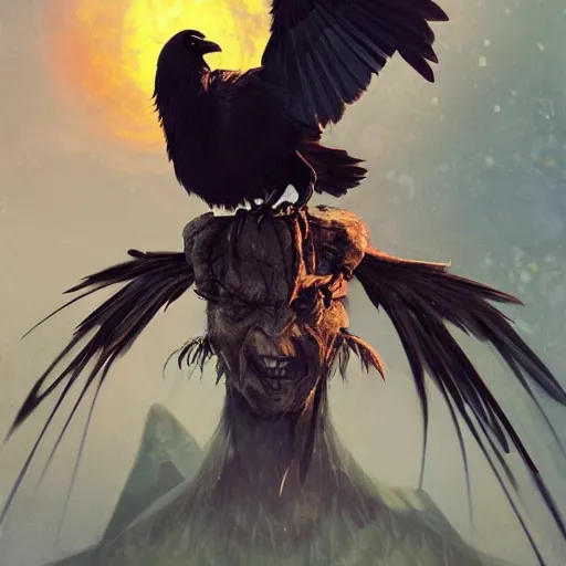 Image similar to jim carrey controlling evil ravens, demonic, evil, satanic, intricate, highly detailed, digital painting, artstation, concept art, smooth, sharp focus, illustration, unreal engine 5, 8 k, art by artgerm and greg rutkowski and alphonse mucha