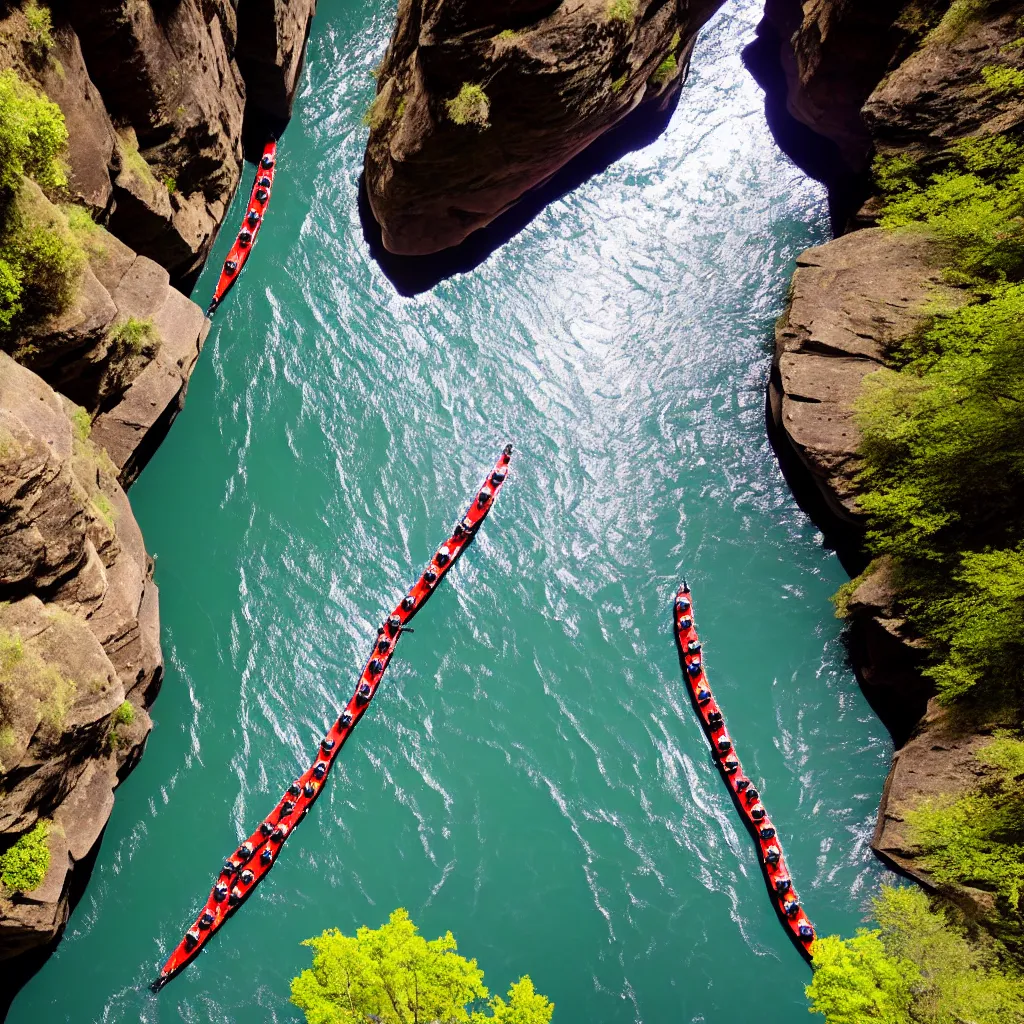 Image similar to river rafters on a river in a deep canyon