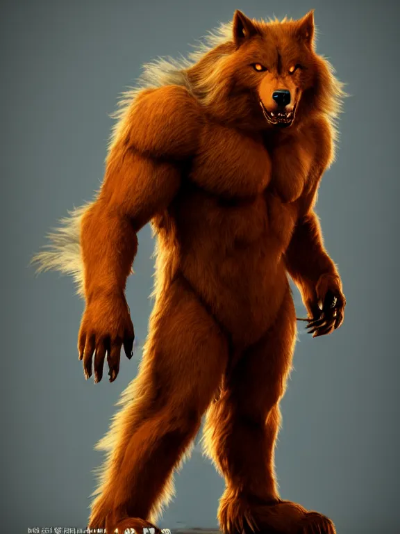 Image similar to cute handsome cuddly werewolf from van helsing unreal engine hyperreallistic render 8k character concept art masterpiece orange