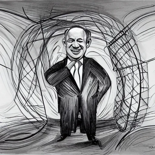 Prompt: benjamin netanyahu swirling into madness, by michael cheva and salvador dali and wayne barlower