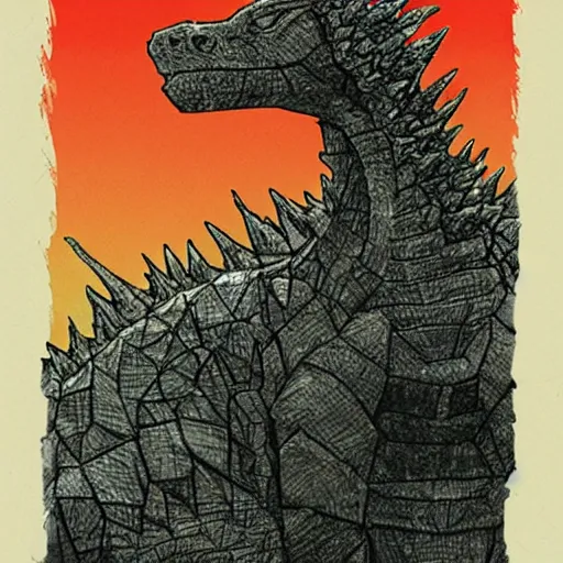 Image similar to godzilla drawn david mckean