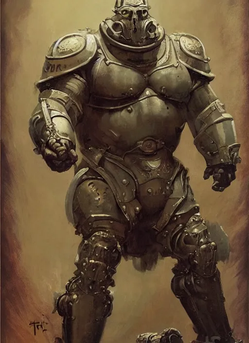 Prompt: 5 0 s pulp scifi fantasy illustration full body portrait martyn ford as huge armoured giant by norman rockwell, roberto ferri, daniel gerhartz, edd cartier, jack kirby, howard v brown, ruan jia, tom lovell, frank r paul, jacob collins, dean cornwell, astounding stories, amazing, fantasy, other worlds