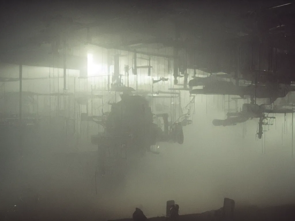 Prompt: farmer flying his harvest machine at a vertical farm in blade runner 2 0 7 2, cinestill, denis villeneuve, atmospheric, morning light, foggy, futuristic, ultra - hd, ultra - realistic