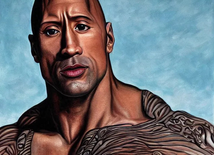 Image similar to a highly detailed beautiful painting of dwayne the rock johnson by junji ito