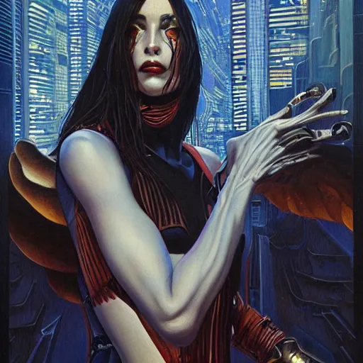 Image similar to an amazing masterpiece of art by gerald brom 🐐 🔥 cyberpunk woman