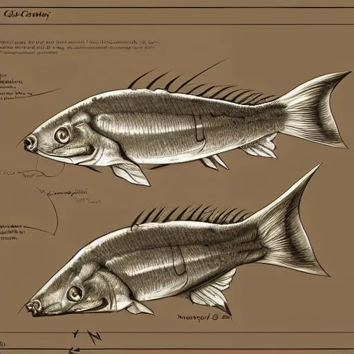 Prompt: anatomy of a cat fish, da vinci notes, ultradetailed, anatomy study, artstation