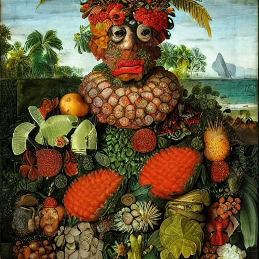 Prompt: tropical island, by arcimboldo