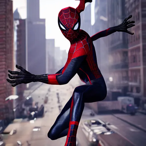 Prompt: Miles Morales Spider-Man dressed by Balmain, photorealistic, cinematic, 8k, artstation