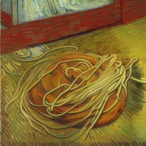 Image similar to spaghetti by vincent van gogh, digital art, trending on artstation