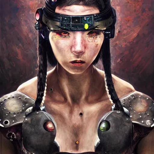 Image similar to portrait painting of a steampunk cyborg mma fighter, transhumanism, ultra realistic, concept art, studio ghibli, intricate details, eerie highly detailed