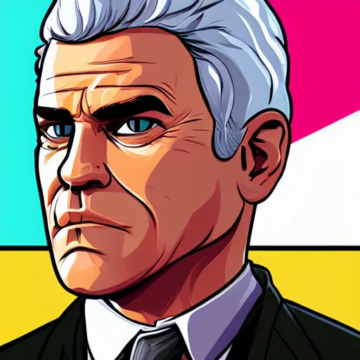 Image similar to yair lapid as a GTA v character. GTA v loading screen illustration by martin ansin, matt bors