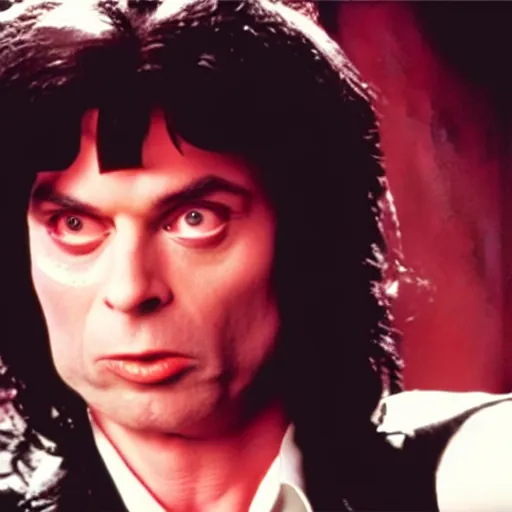 Prompt: still of tommy wiseau as vincent vega in pulp fiction ( 1 9 9 4 ), 4 k, cinematic, film footage, screencap
