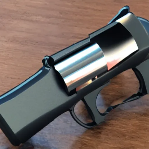 Image similar to a 3 d printed, futuristic revolver that takes glock mags. 4 k, shot on an iphone 1 2.
