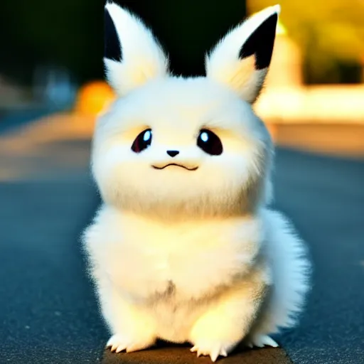 Prompt: Photo of a real life Pokemon, cute!!!, fluffy!!!, adorable!!!, ultra realistic!!!, golden hour, sharp focus