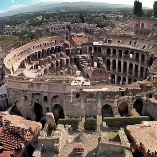 Image similar to gopro footage of the fall of rome, 4 k, realistic