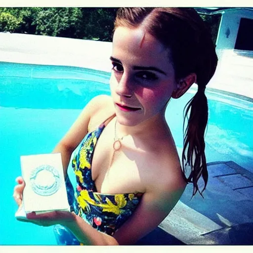 Image similar to “birthday party Emma Watson, swim suit, photograph”