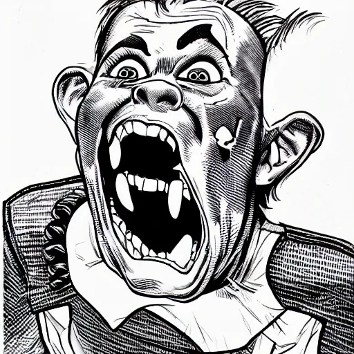 Image similar to a portrait of young chucky doll screaming by arthur adams