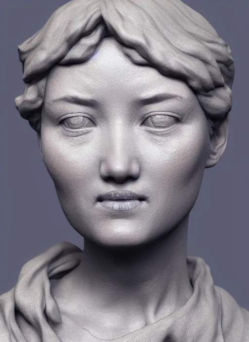 Image similar to 3D resin miniature sculpture by Jean-Baptiste Carpeaux and Luo Li Rong, woman, prefect symmetrical face, academic art, standing, full body, realistic, 8K, Introduction factory photo, Product Introduction Photo, Hyperrealism. Subsurface scattering, raytracing, Octane Render, Zbrush, simple background