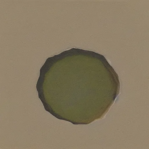 Prompt: painting of a single small seed sitting in a shallow hole in fresh earth. the painting is characterized by its use of light and shadow to create a sense of depth, its muted colors, and its focus on nature.