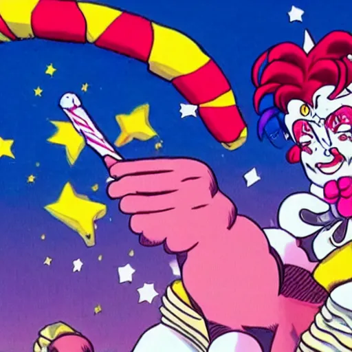 Image similar to giant clown attacking a city in sailor moon