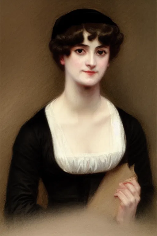 Prompt: jane austen in black, painting by rossetti bouguereau, detailed art, artstation