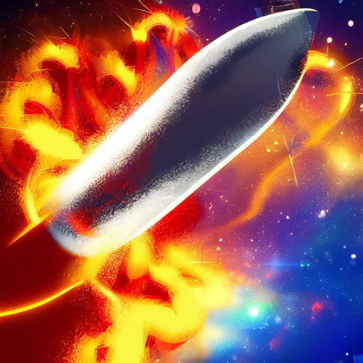 Prompt: Rocket ship, motion blur, explosion, fire, space, digital art