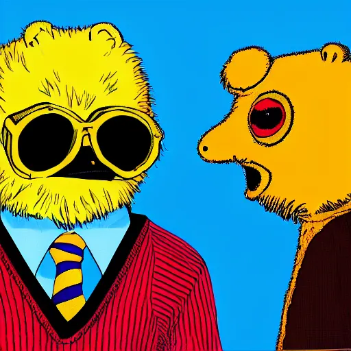 Image similar to portrait of flat eric and mr. oizo in multiverse, photorealism, 9 0 s comics style, digital art, 8 k