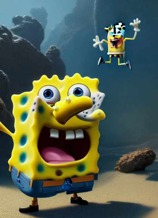 Prompt: spongebob with the face of samuel l jackson, digital art, fantasy art, octane render, unreal engine, high detail, very realistic, by greg rutkowski. by james gurney