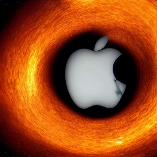 Image similar to apple falls into black hole becoming warped and stretched