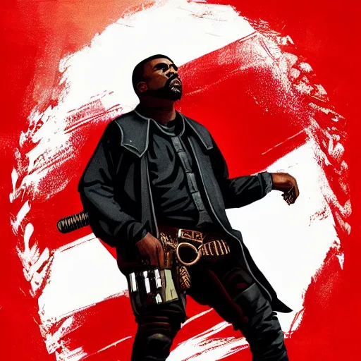 Image similar to kanye west in stephen bliss illustration red dead redemption 2 artwork of kanye west, face, in the style of red dead redemption 2 loading screen, digital art, digital painting, art station, wlop, sharp focus, illustration by stephen bliss, artstation