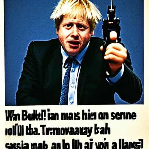 Image similar to Boris Johnson as the Terminator in The Terminator (1984)