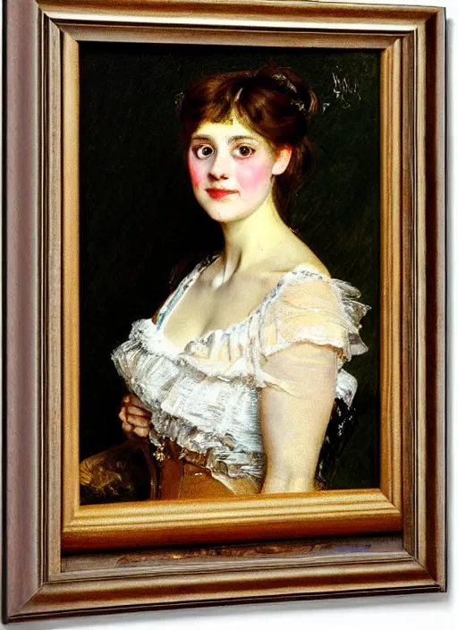 Image similar to a portrait of a pretty young lady by adolph menzel