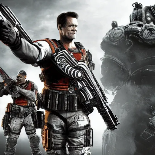 Image similar to Jim Carrey in Gears of War, high quality