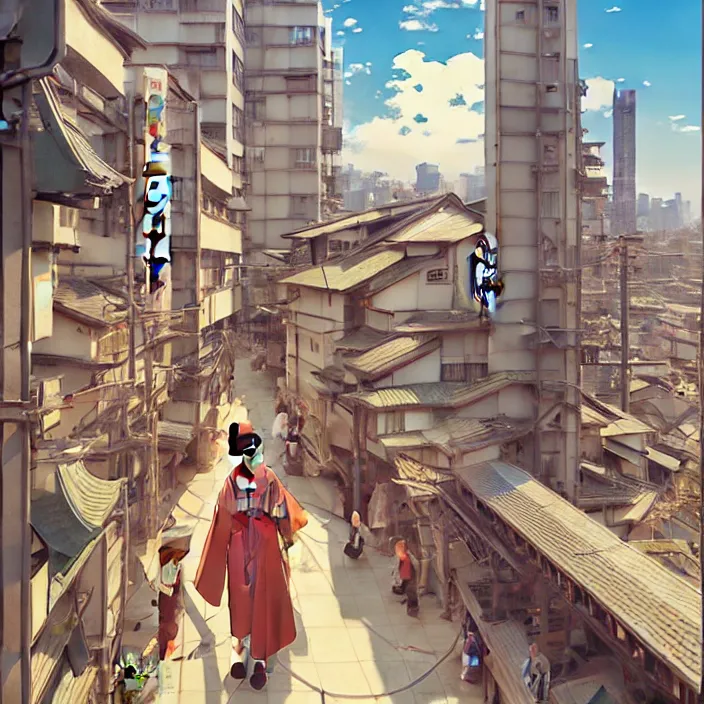 Image similar to japanese big city, summer, in the style of studio ghibli, j. c. leyendecker, greg rutkowski, artem