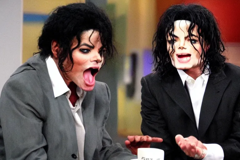 Prompt: michael jackson screaming shouting at dr phil in tv show