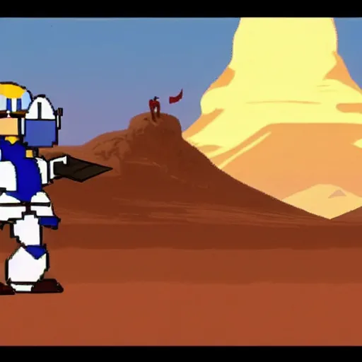 Image similar to a still of from the movie lawrence of arabia crossover with the game mega man x