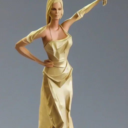 Prompt: paper statue of charlize theron