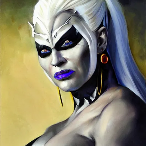 Image similar to greg manchess portrait painting of sindel from mortal kombat as overwatch character, medium shot, asymmetrical, profile picture, organic painting, sunny day, matte painting, bold shapes, hard edges, street art, trending on artstation, by huang guangjian and gil elvgren and frank frazetta