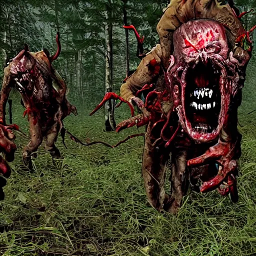 Image similar to The demons have come out to play on august 12th of 2022. they are here they are here they are zombies they are demons indescribable eating flesh skinwalkers. trailcam in 4k.