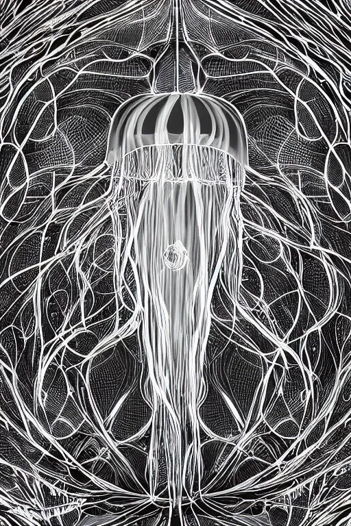 Image similar to the world inside a jellyfish, symmetrical, highly detailed, digital art, sharp focus, skeleton, trending on art station