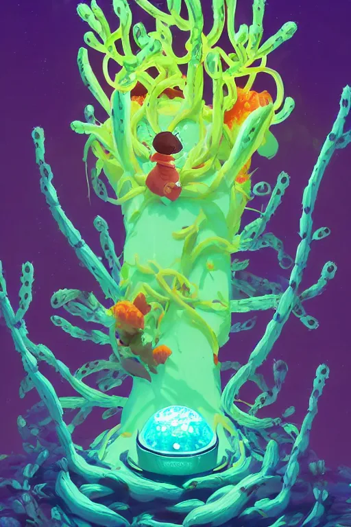 Image similar to roots cactus sushi cristal smurf ghost creature animal sushi cristal very big eye roots cactus elemental flush of force nature micro world fluo fishscale, behance hd by jesper ejsing, by rhads, makoto shinkai and lois van baarle, ilya kuvshinov, rossdraws radiating a glowing aura global illumination ray tracing hdr