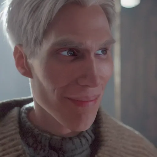 Image similar to Live Action Still of Jerma in Coraline, real life, hyperrealistic, ultra realistic, realistic, highly detailed, epic, HD quality, 8k resolution, body and headshot, film still