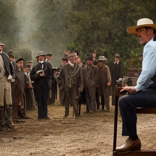 Prompt: Hugh Laurie as Theodore Roosevelt in 'Roosevelt' (2019), movie still frame