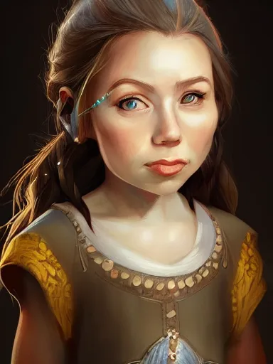 Image similar to dwarf girl, portrait, digital painting, elegant, beautiful, highly detailed, artstation, concept art